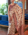 Splendiferous Peach Organza Silk Saree With Tempting Blouse Piece