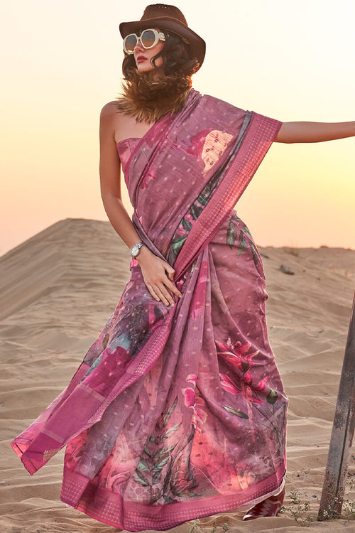 Load image into Gallery viewer, Energetic Purple Digital Printed Cotton Silk Saree With Captivating Blouse Piece
