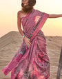 Energetic Purple Digital Printed Cotton Silk Saree With Captivating Blouse Piece