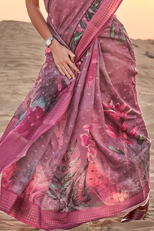 Load image into Gallery viewer, Energetic Purple Digital Printed Cotton Silk Saree With Captivating Blouse Piece
