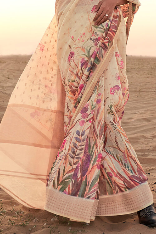 Load image into Gallery viewer, Elegant Beige Digital Printed Cotton Silk Saree With Amazing Blouse Piece
