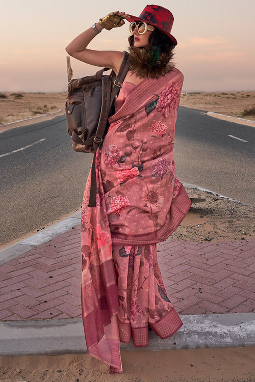 Load image into Gallery viewer, Refreshing Pink Digital Printed Cotton Silk Saree With Gorgeous Blouse Piece
