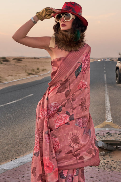 Load image into Gallery viewer, Refreshing Pink Digital Printed Cotton Silk Saree With Gorgeous Blouse Piece
