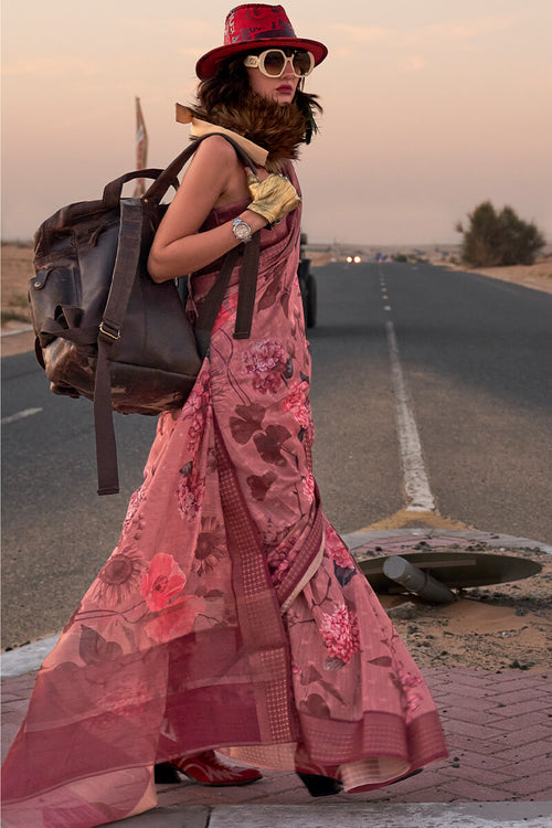 Load image into Gallery viewer, Refreshing Pink Digital Printed Cotton Silk Saree With Gorgeous Blouse Piece
