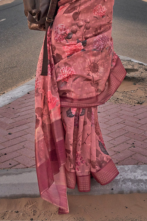 Load image into Gallery viewer, Refreshing Pink Digital Printed Cotton Silk Saree With Gorgeous Blouse Piece
