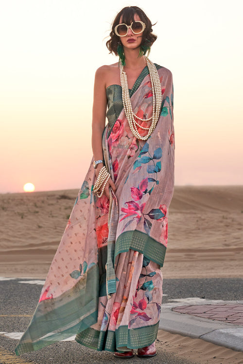 Load image into Gallery viewer, Charming Baby Pink Digital Printed Cotton Silk Saree With Appealing Blouse Piece
