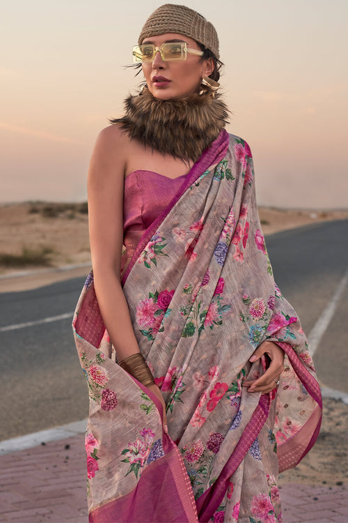 Load image into Gallery viewer, Ideal Grey Digital Printed Cotton Silk Saree With Demesne Blouse Piece
