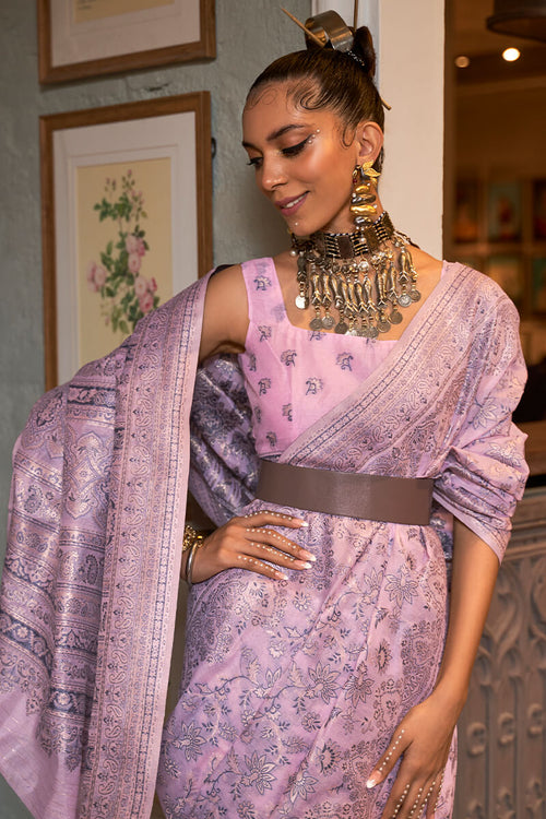 Load image into Gallery viewer, Ephemeral Baby Pink Cotton Silk Saree With Effervescent Blouse Piece
