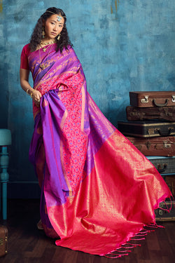 Angelic Purple Soft Pochampally Silk Saree With Prodigal Blouse Piece