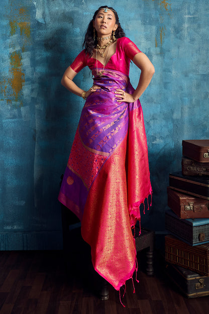 Angelic Purple Soft Pochampally Silk Saree With Prodigal Blouse Piece