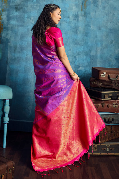 Angelic Purple Soft Pochampally Silk Saree With Prodigal Blouse Piece