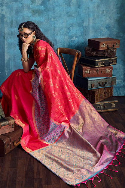 Profuse Red Soft Pochampally Silk Saree With Wonderful Blouse Piece