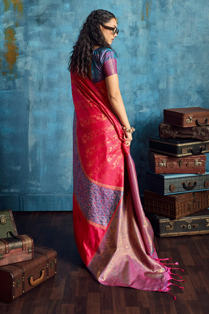 Profuse Red Soft Pochampally Silk Saree With Wonderful Blouse Piece