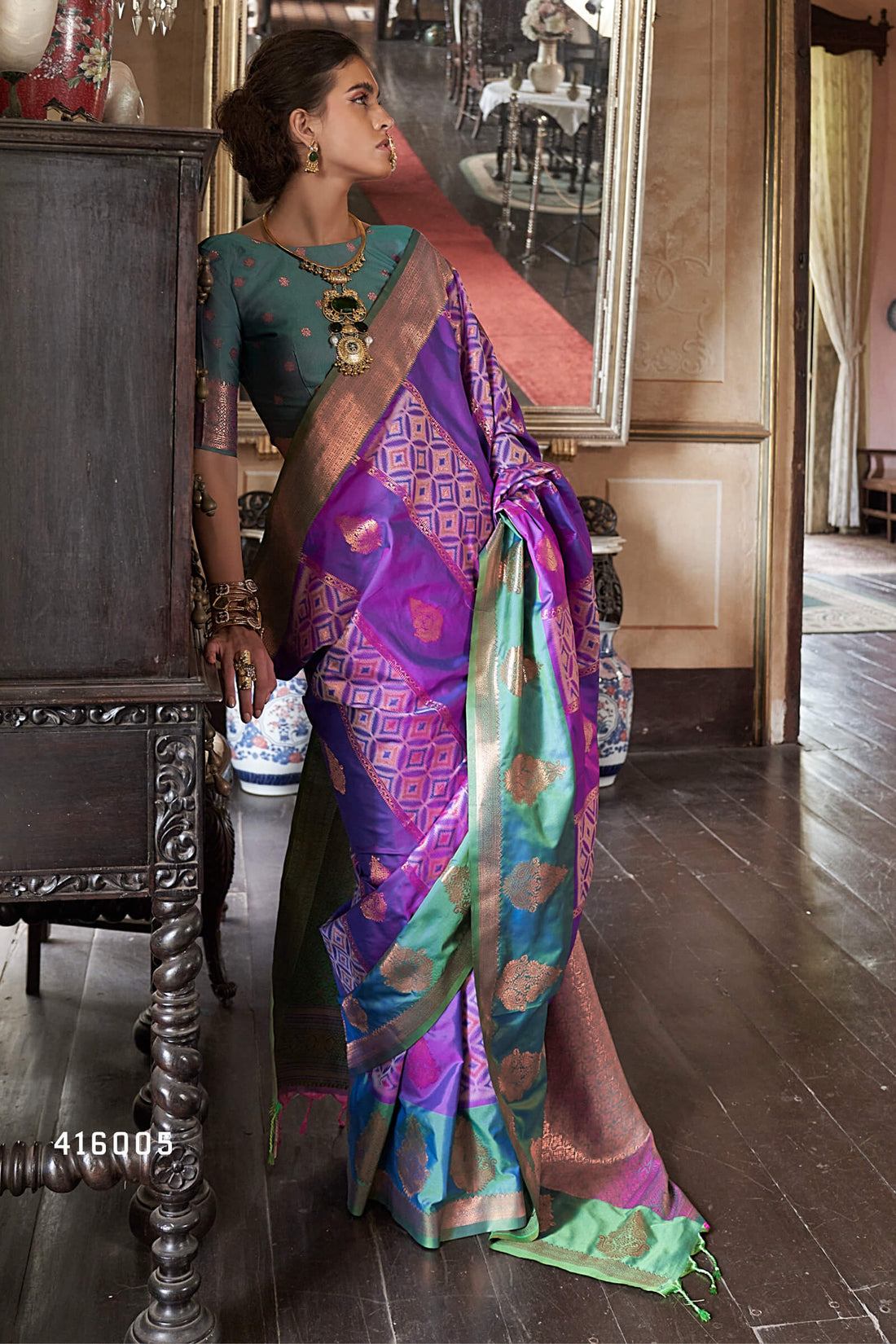 Cynosure Purple Soft Banarasi Silk Saree With Rhapsodic Blouse Piece