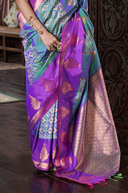Hypnotic Sea Green Soft Banarasi Silk Saree With Brood Blouse Piece