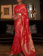 Girlish Red Soft Banarasi Silk Saree With Dazzling Blouse Piece