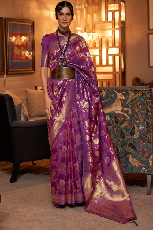 Load image into Gallery viewer, Refreshing Purple Soft Banarasi Silk Saree With Lovely Blouse Piece
