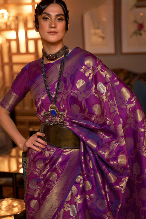 Load image into Gallery viewer, Refreshing Purple Soft Banarasi Silk Saree With Lovely Blouse Piece
