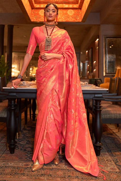 Load image into Gallery viewer, Pretty Peach Soft Banarasi Silk Saree With Epiphany Phenomenal Piece
