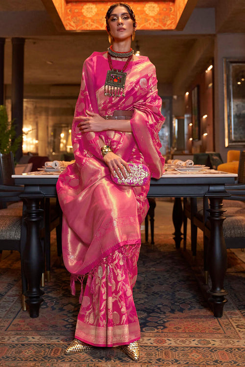 Load image into Gallery viewer, Glowing Dark Pink Soft Banarasi Silk Saree With Adorable Blouse Piece
