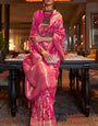 Glowing Dark Pink Soft Banarasi Silk Saree With Adorable Blouse Piece