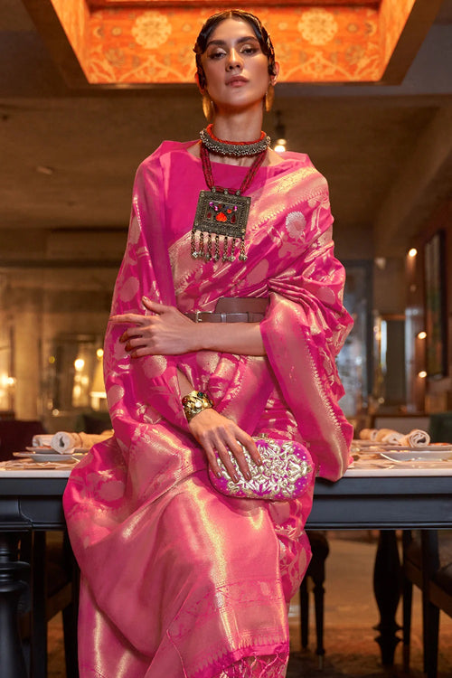 Load image into Gallery viewer, Glowing Dark Pink Soft Banarasi Silk Saree With Adorable Blouse Piece
