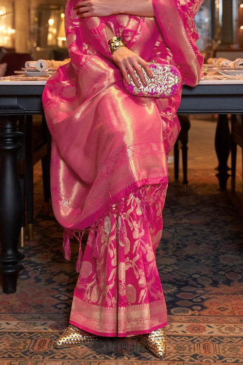 Load image into Gallery viewer, Glowing Dark Pink Soft Banarasi Silk Saree With Adorable Blouse Piece
