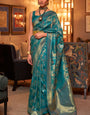 Flameboyant Turquoise Soft Banarasi Silk Saree With Adoring Blouse Piece