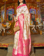 Snazzy Beige Soft Banarasi Silk Saree With Inimitable Blouse Piece