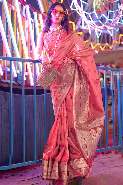 Load image into Gallery viewer, Vestigial Pink Soft Banarasi Silk Saree With Seraphic Blouse Piece
