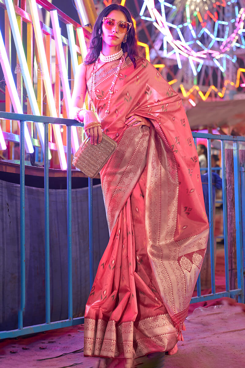 Vestigial Pink Soft Banarasi Silk Saree With Seraphic Blouse Piece