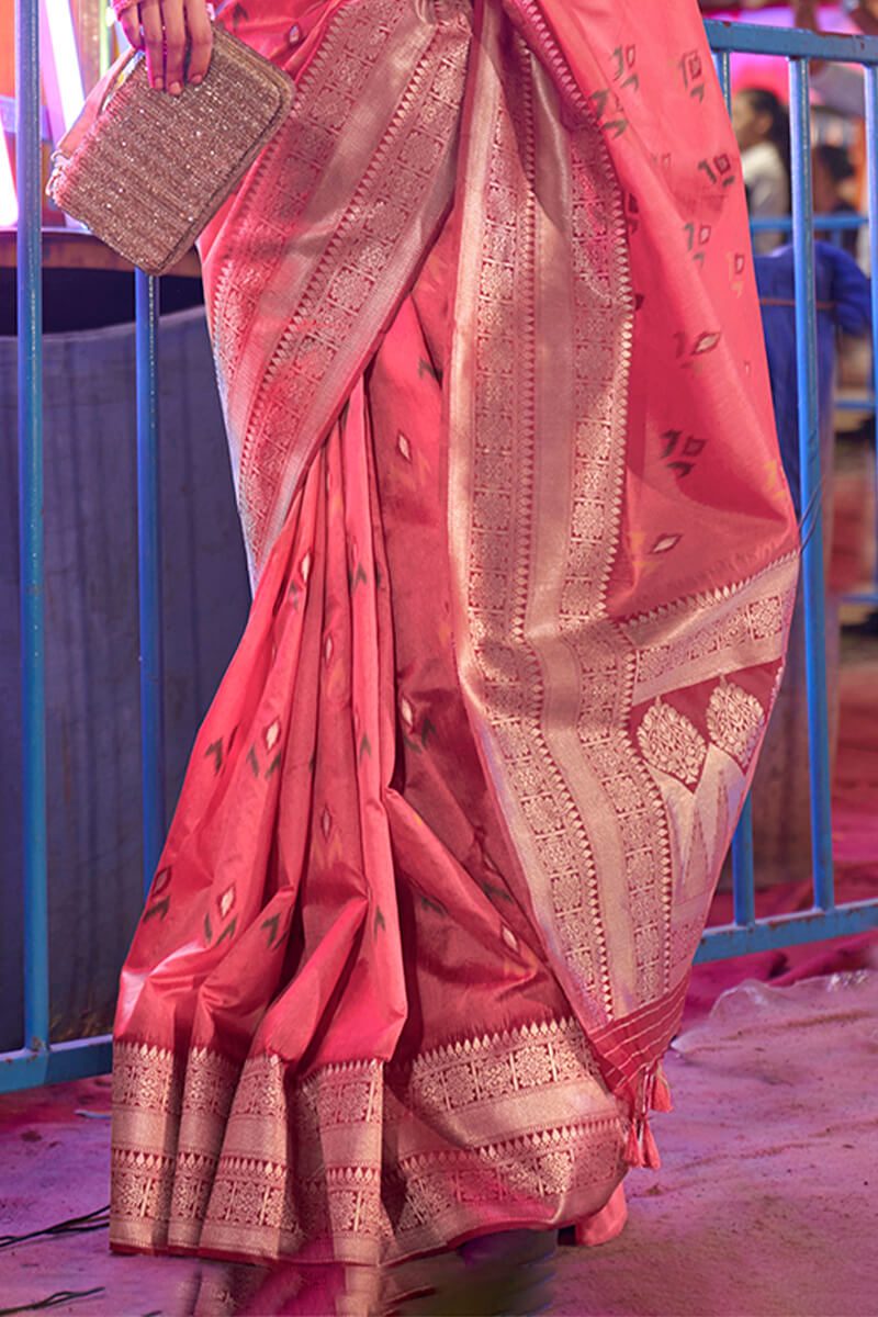 Vestigial Pink Soft Banarasi Silk Saree With Seraphic Blouse Piece