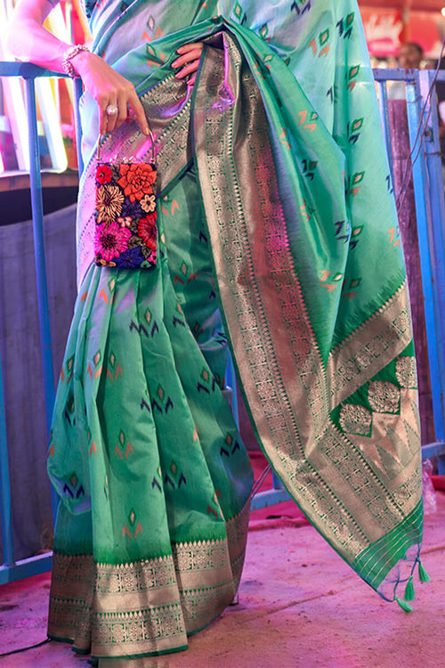 Load image into Gallery viewer, Effervescent Firozi Soft Banarasi Silk Saree With Allure Blouse Piece
