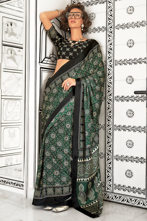 Load image into Gallery viewer, Trendy Green Digital Printed Satin Silk Saree With Stunning Blouse Piece
