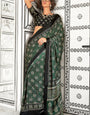 Trendy Green Digital Printed Satin Silk Saree With Stunning Blouse Piece