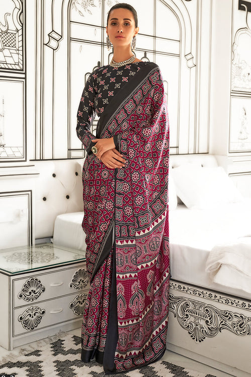 Load image into Gallery viewer, Flattering Wine Digital Printed Satin Silk Saree With Classy Blouse Piece
