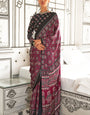 Flattering Wine Digital Printed Satin Silk Saree With Classy Blouse Piece