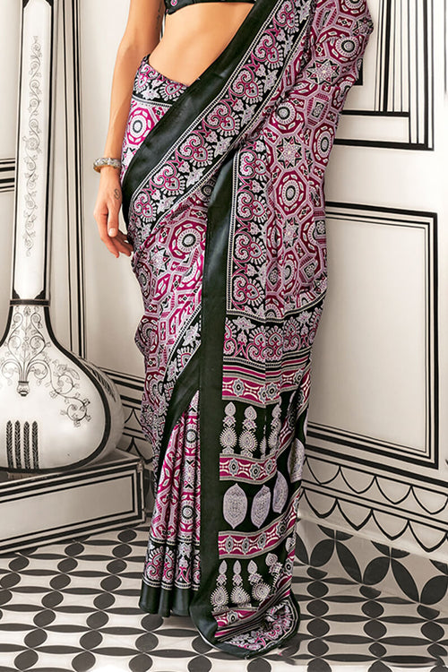 Load image into Gallery viewer, Surpassing Dark Pink Digital Printed Satin Silk Saree With Blissful Blouse Piece
