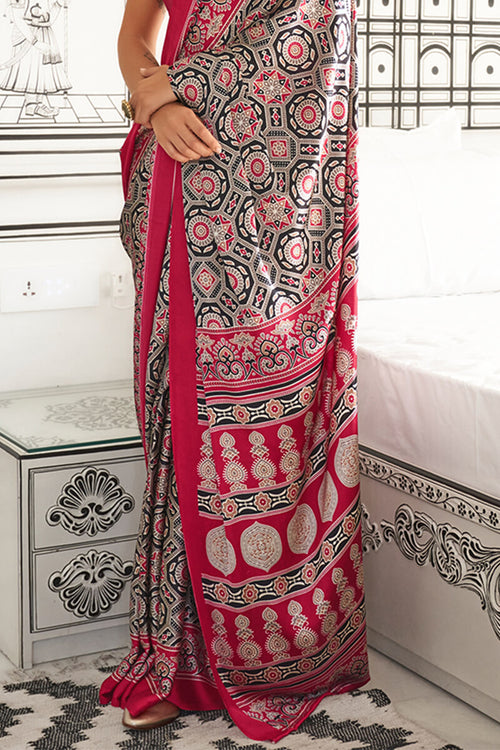 Load image into Gallery viewer, Stunner Grey Digital Printed Satin Silk Saree With Cynosure Blouse Piece
