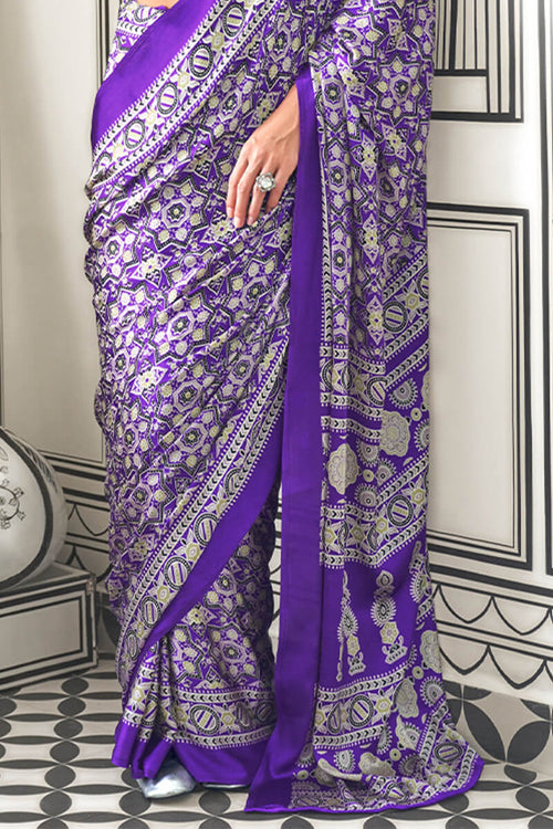 Load image into Gallery viewer, Ephemeral Purple Digital Printed Satin Silk Saree With Nemesis Blouse Piece
