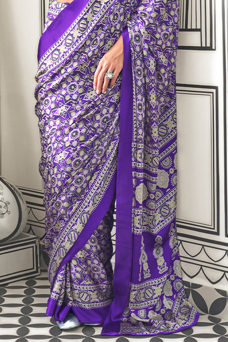 Ephemeral Purple Digital Printed Satin Silk Saree With Nemesis Blouse Piece