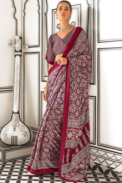 Load image into Gallery viewer, Ratatouille Maroon Digital Printed Satin Silk Saree With Delectable Blouse Piece
