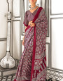 Ratatouille Maroon Digital Printed Satin Silk Saree With Delectable Blouse Piece