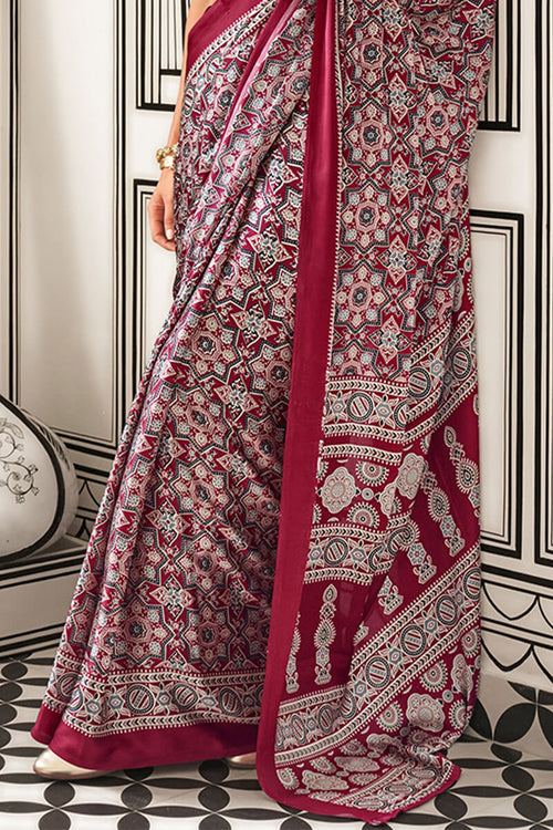 Load image into Gallery viewer, Ratatouille Maroon Digital Printed Satin Silk Saree With Delectable Blouse Piece
