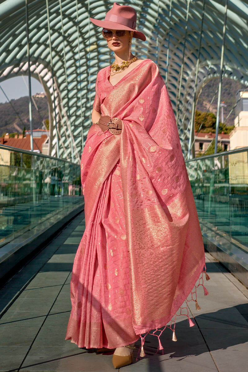 Elegant Pink Soft Banarasi Silk Saree With Deserving Blouse Piece