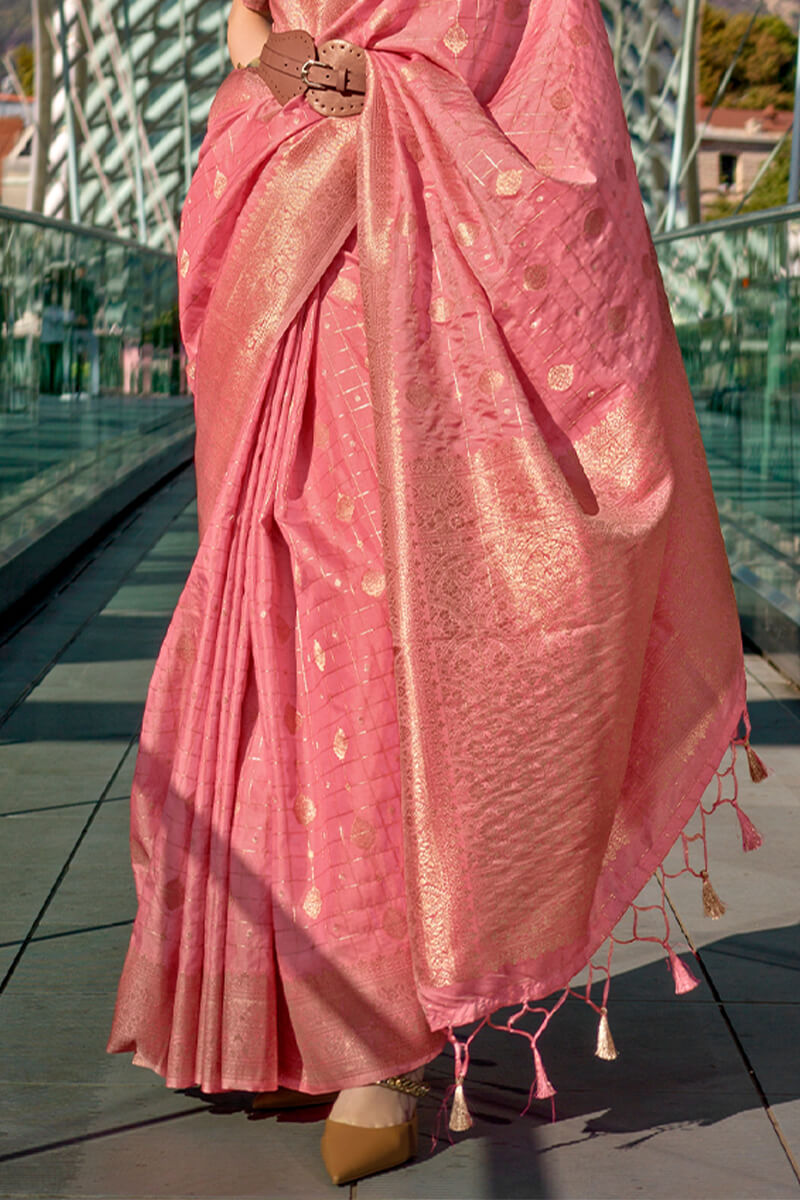 Elegant Pink Soft Banarasi Silk Saree With Deserving Blouse Piece