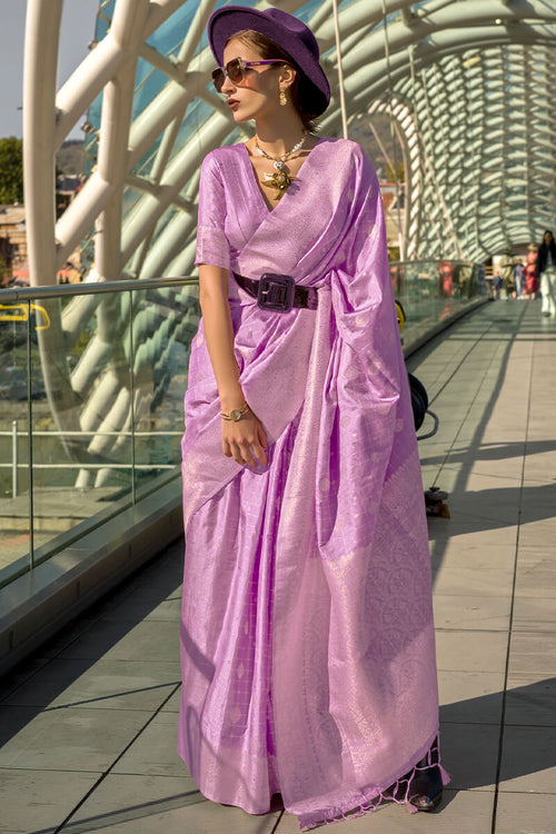 Load image into Gallery viewer, Adorable Lavender Soft Banarasi Silk Saree With Preferable Blouse Piece
