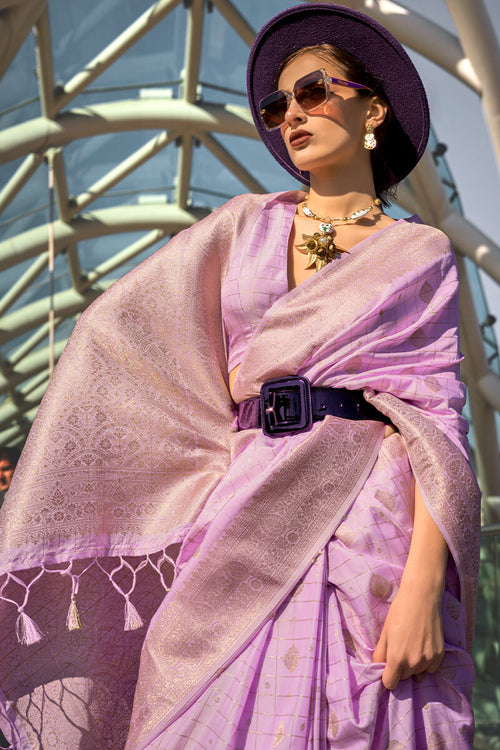 Load image into Gallery viewer, Adorable Lavender Soft Banarasi Silk Saree With Preferable Blouse Piece
