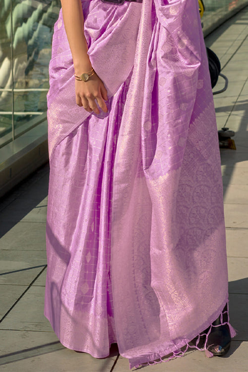 Load image into Gallery viewer, Adorable Lavender Soft Banarasi Silk Saree With Preferable Blouse Piece
