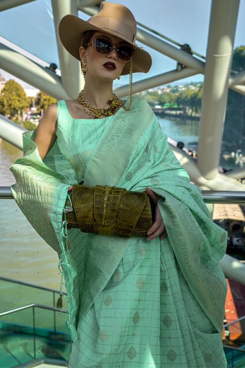 Load image into Gallery viewer, Adoring Sea Green Soft Banarasi Silk Saree With Brood Blouse Piece
